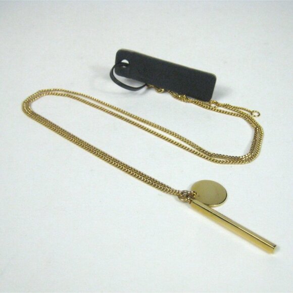 J.Crew Gold Tone Necklace Circle Bar Pendant Chain Modern Signed Geometric Charm - Picture 1 of 10